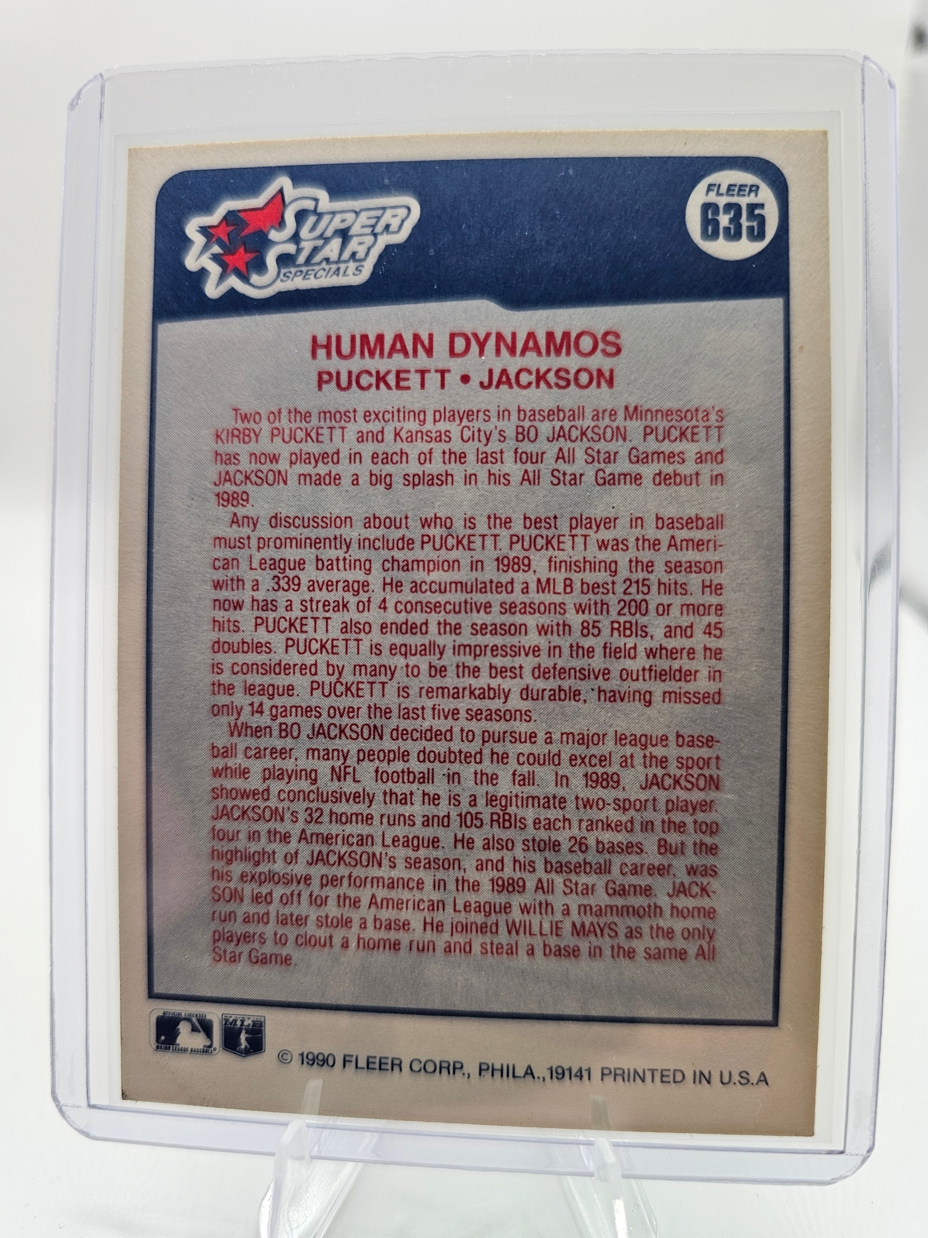 1990 Fleer Canadian #635 Human Dynamos (Kirby Puckett / Bo Jackson)