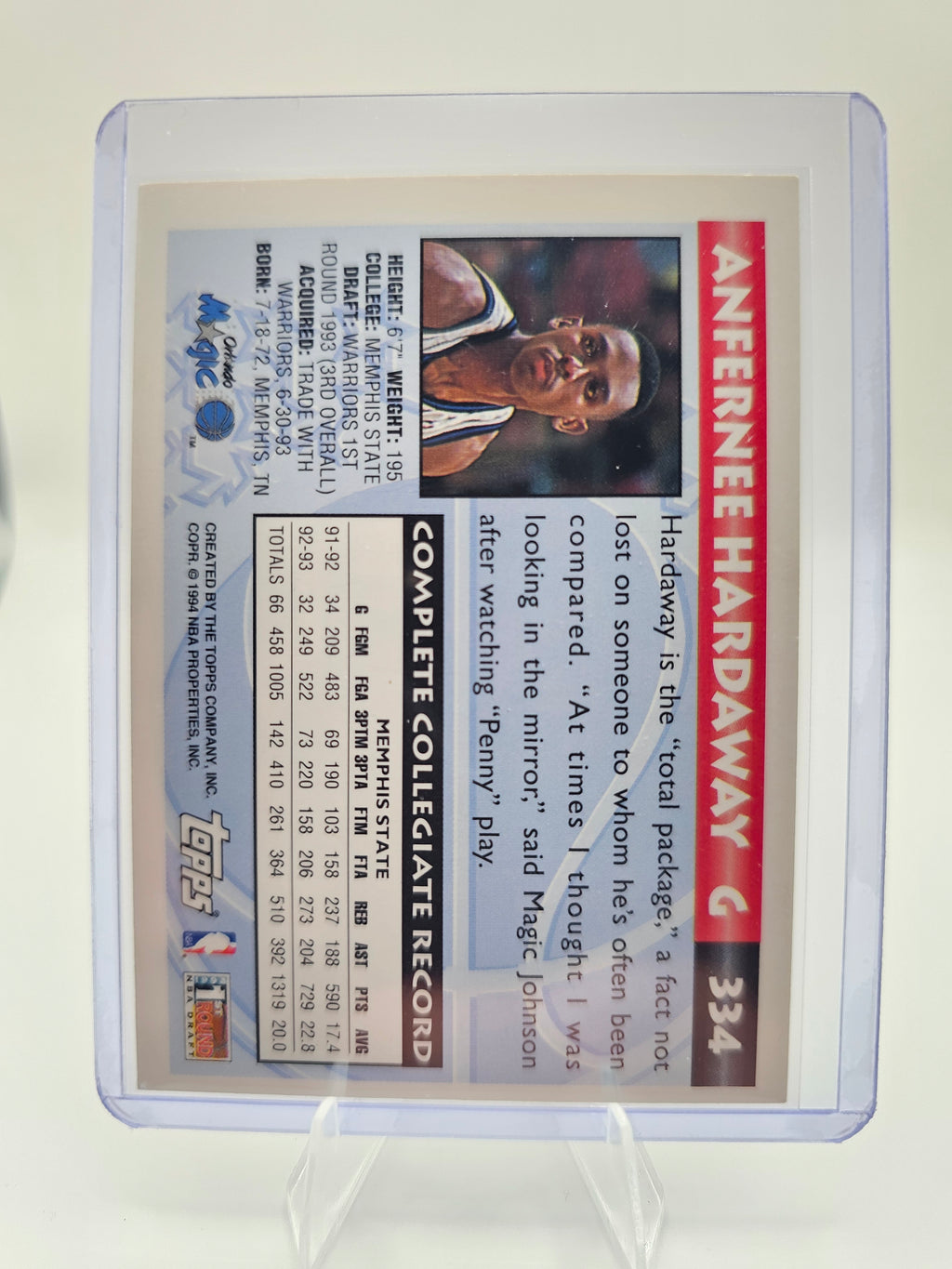 1993-94 Topps #334 Anfernee Hardaway