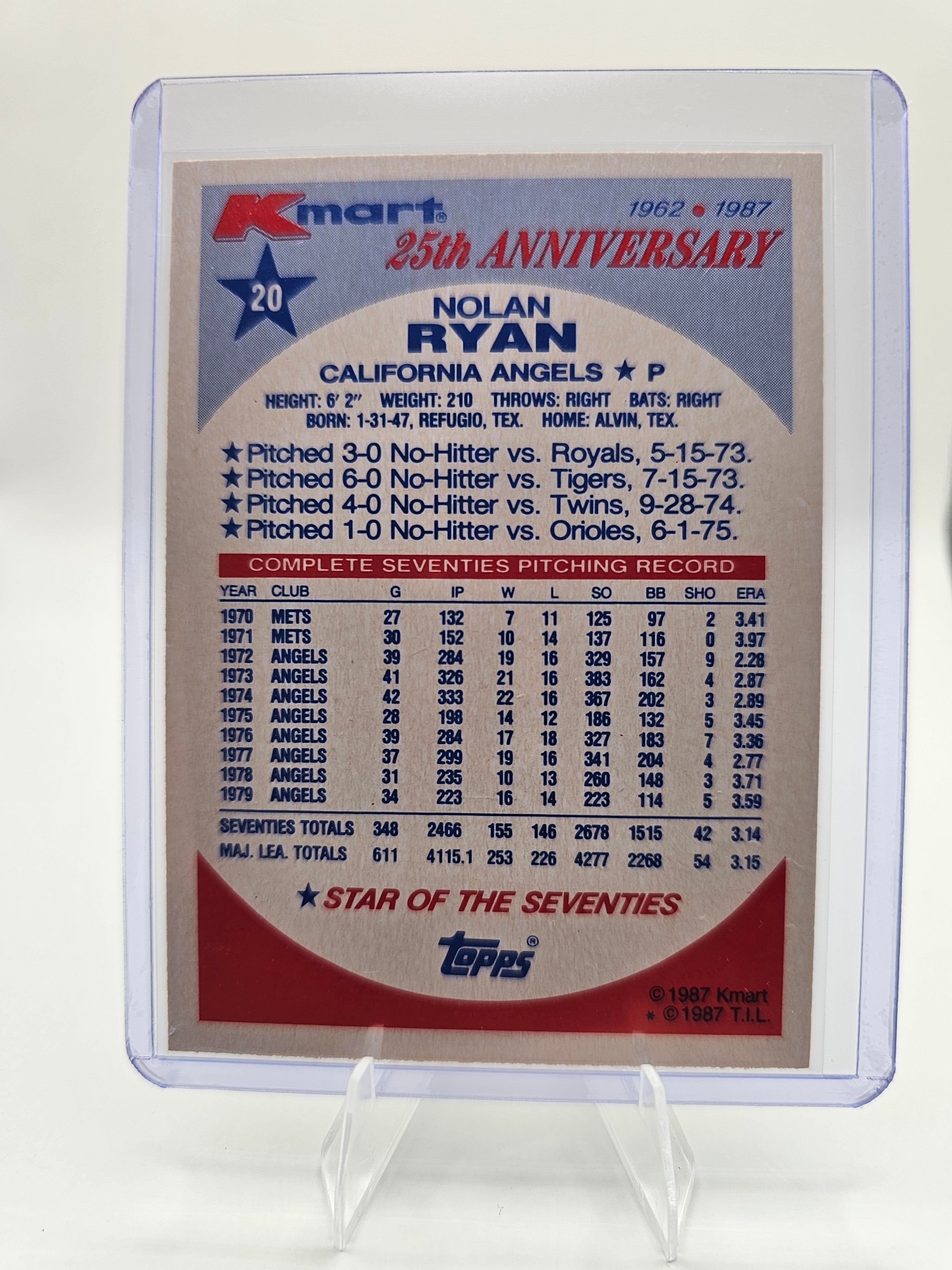 1987 Topps Kmart 25th Anniversary Baseball's Stars of the Decades #20 Nolan Ryan