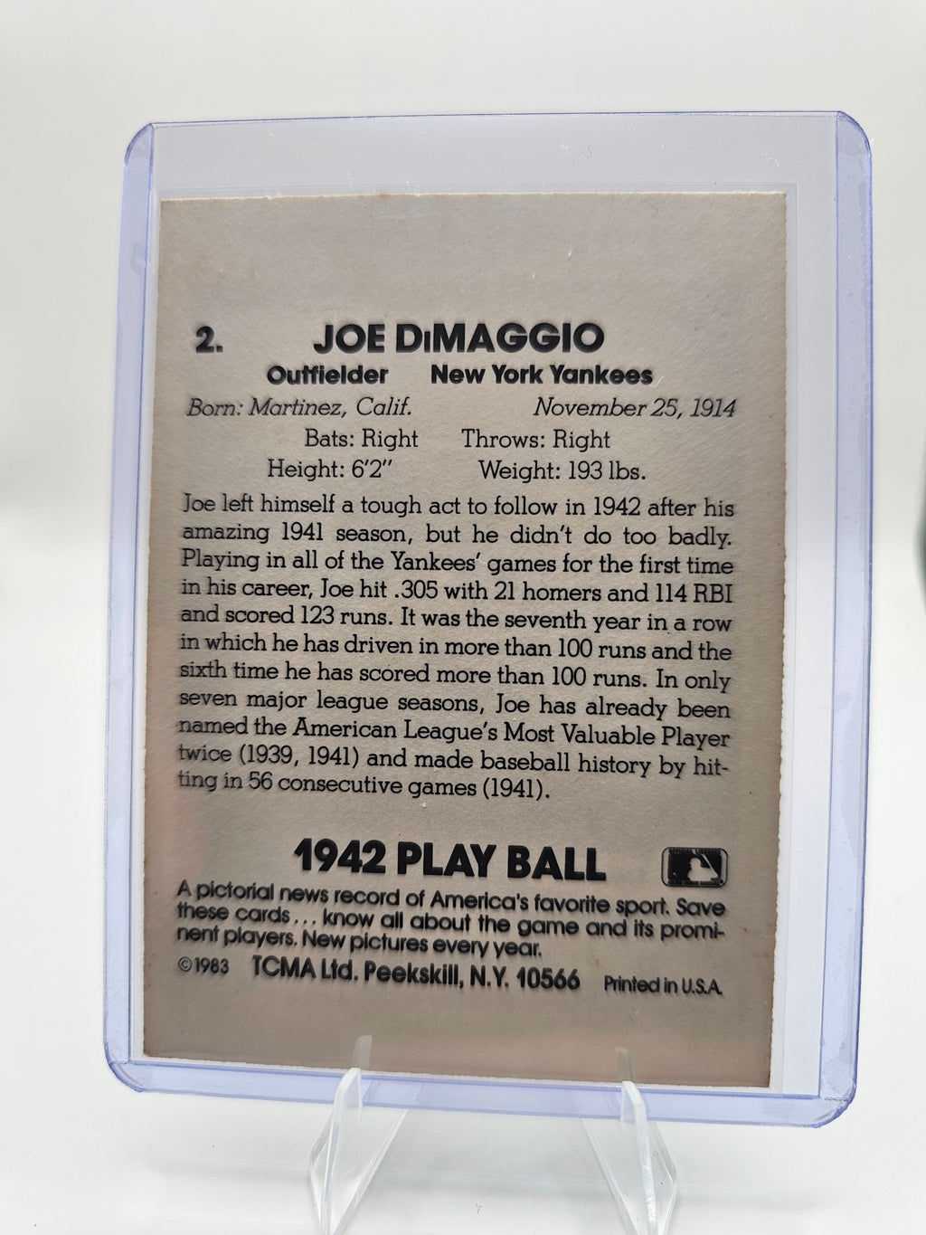 1983 TCMA 1942 Play Ball Reprint #2 Joe DiMaggio