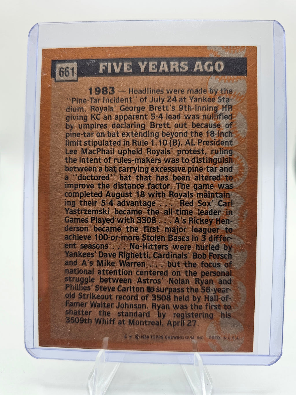 1988 Topps #661 Nolan Ryan Turn Back the Clock