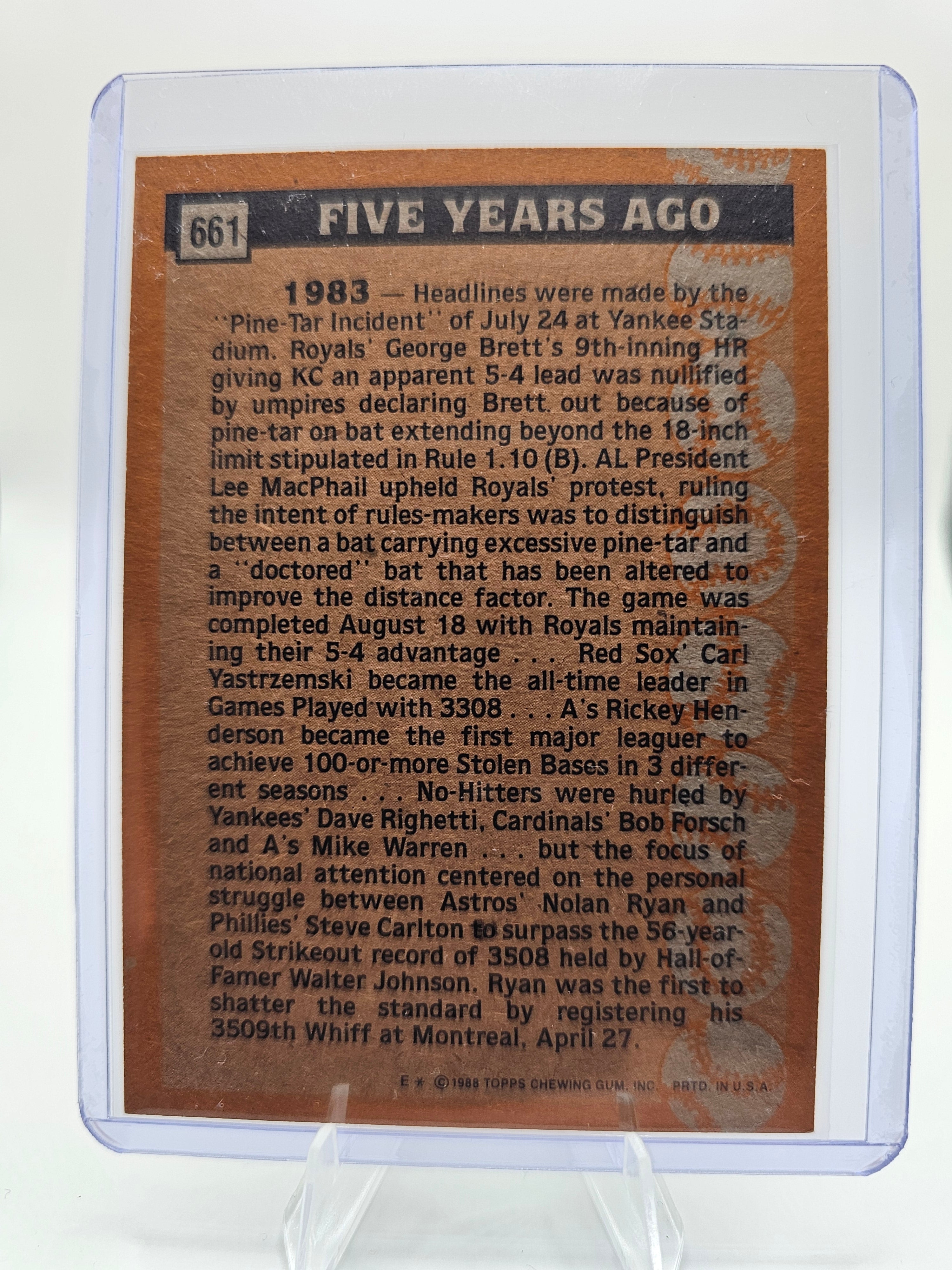 1988 Topps #661 Nolan Ryan Turn Back the Clock