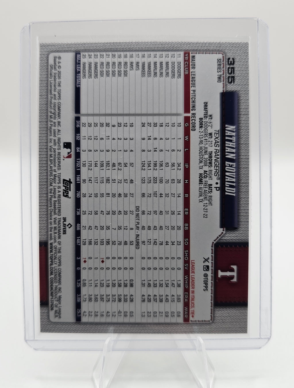 2026 Topps #355 Nathan Eovaldi – Texas Rangers