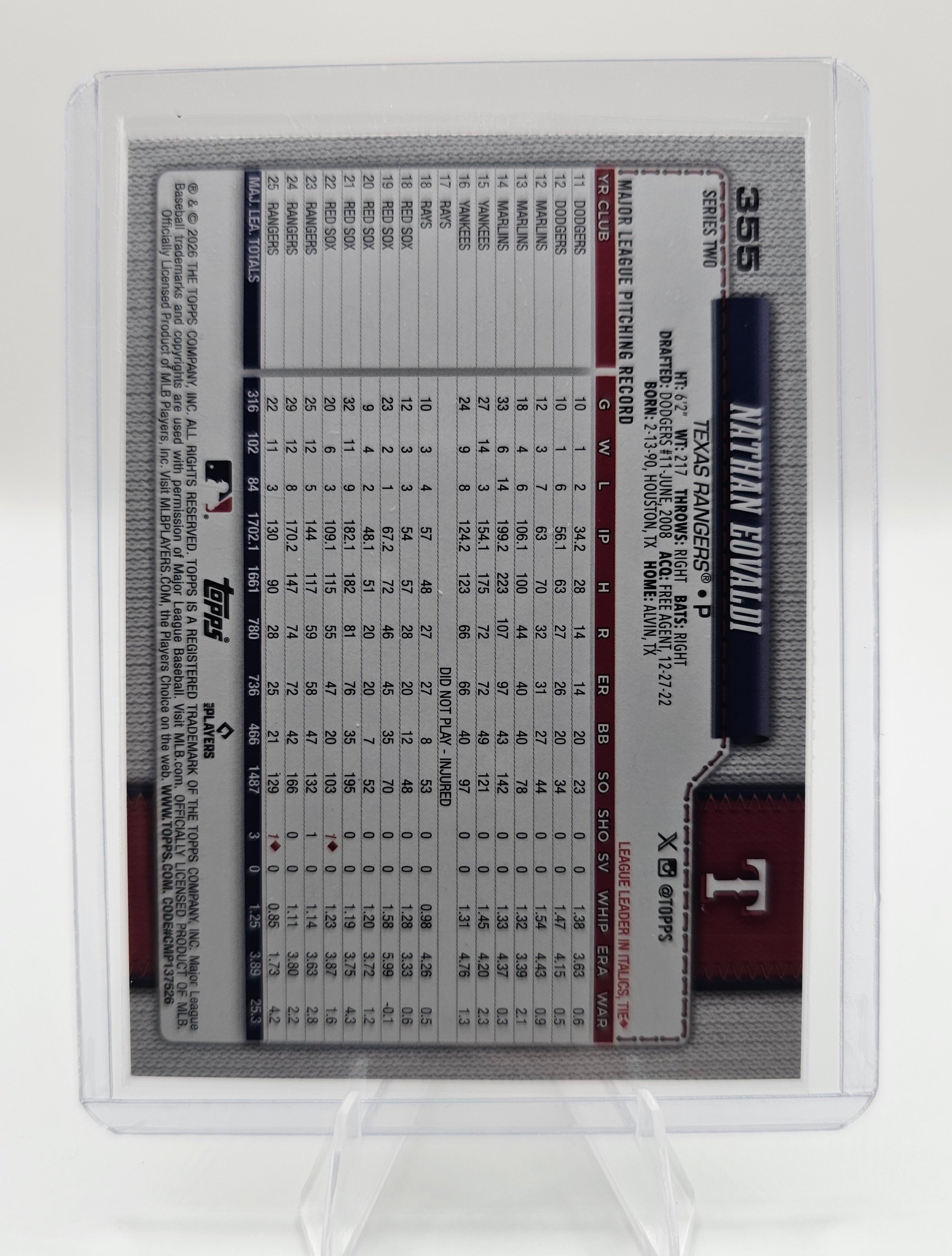 2026 Topps #355 Nathan Eovaldi – Texas Rangers