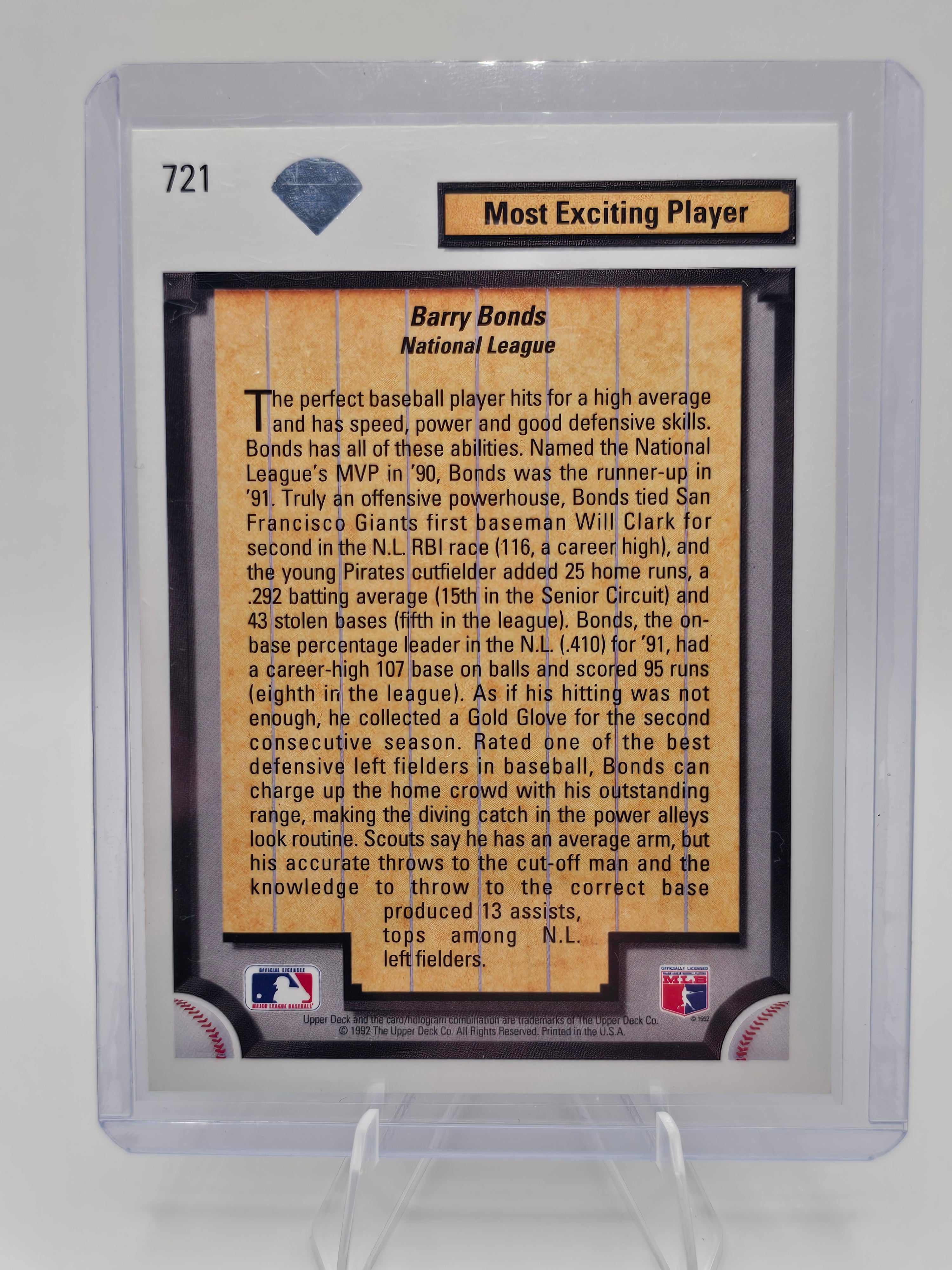 1992 Upper Deck #721 Barry Bonds