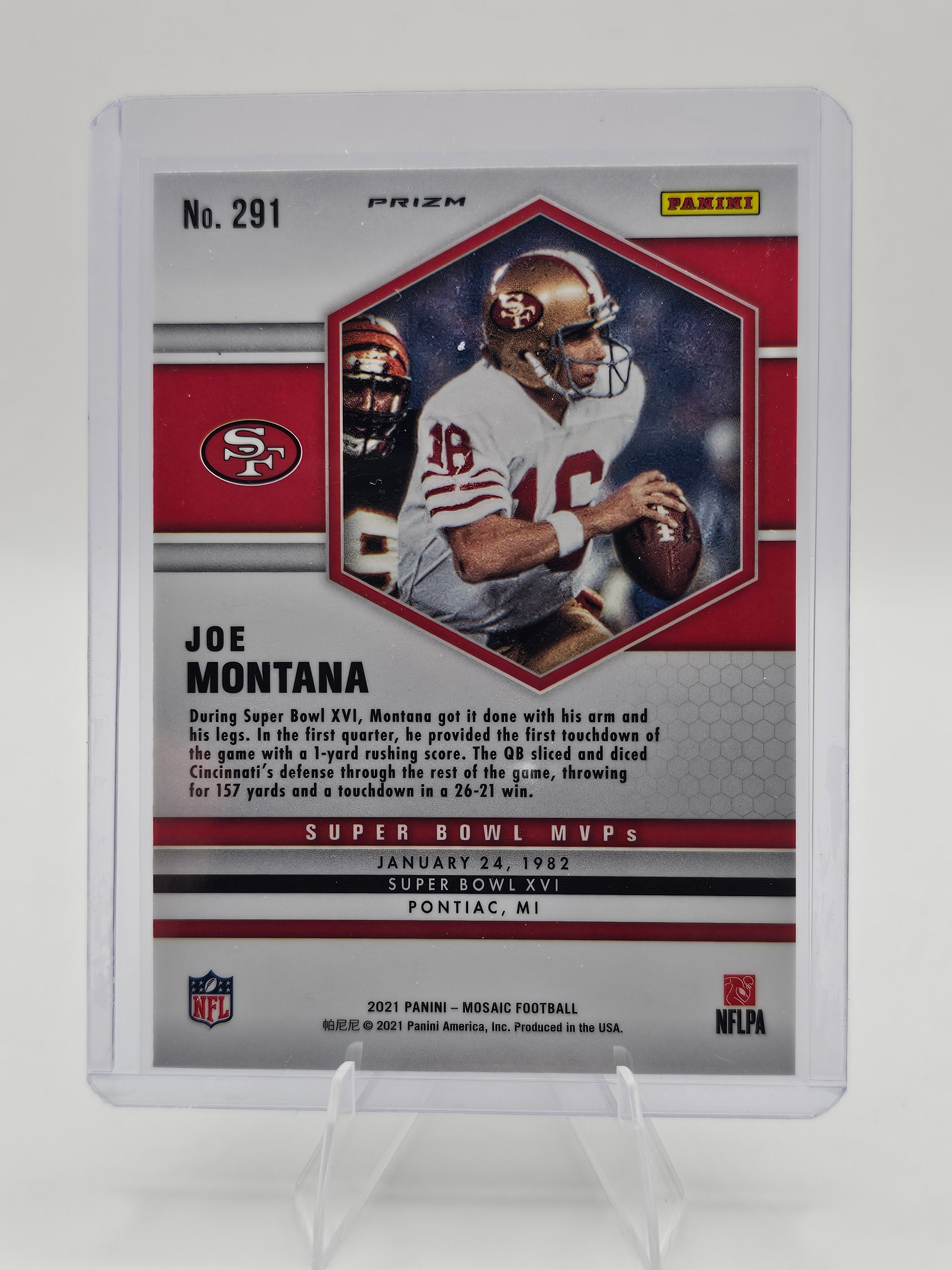 2021 Panini Mosaic #291 Joe Montana Prizm Camo Orange/Red