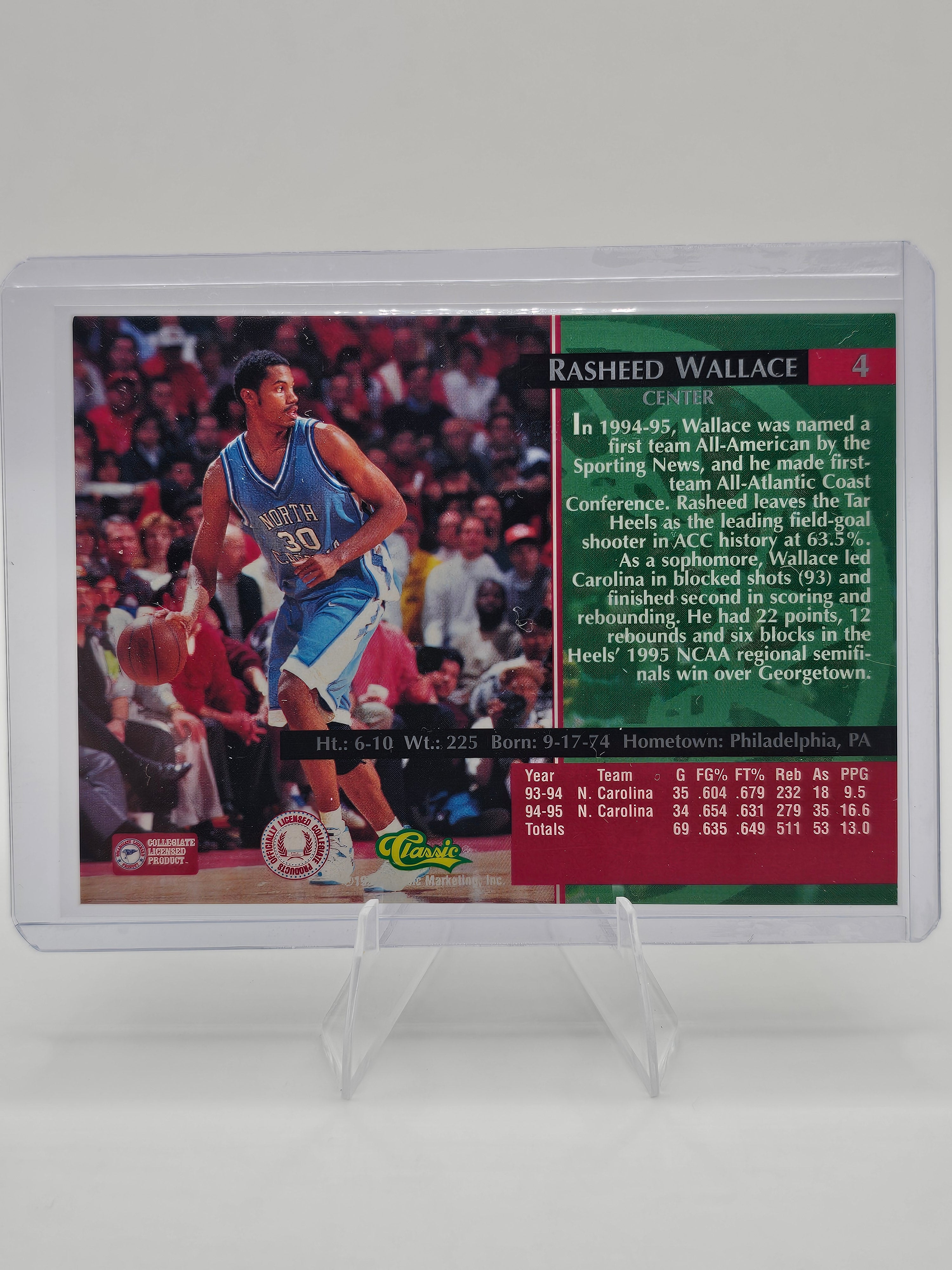 1995 Classic #4 Rasheed Wallace RC