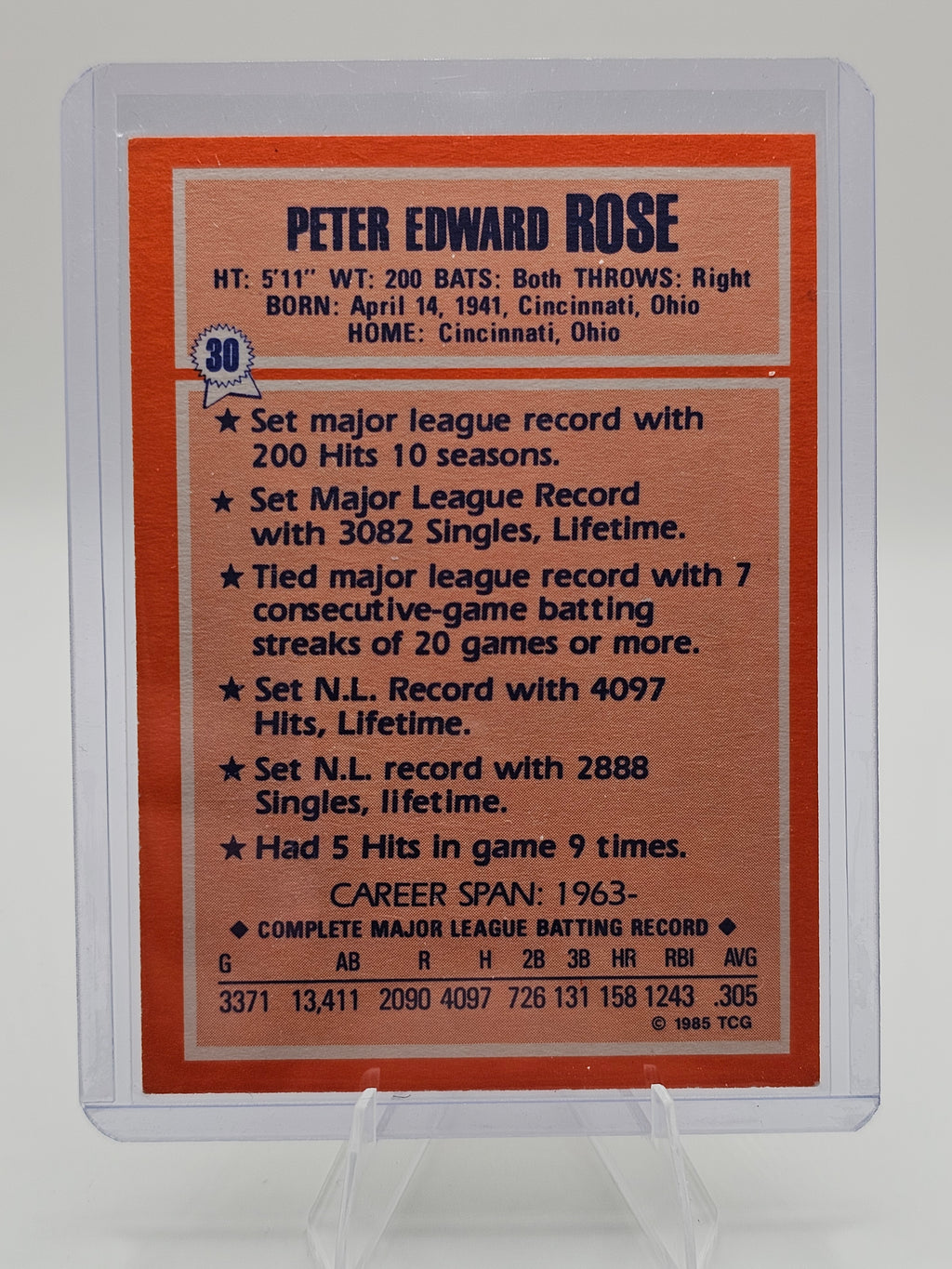 1985 Topps Woolworth All Time Record Holders #30 Pete Rose