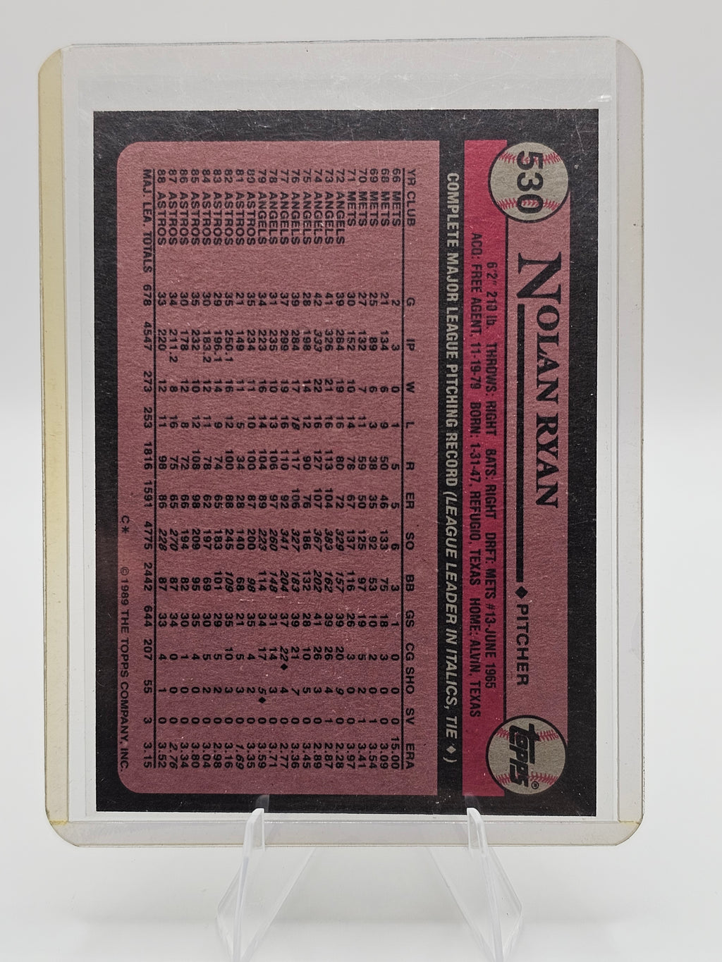 1989 Topps #530 Nolan Ryan