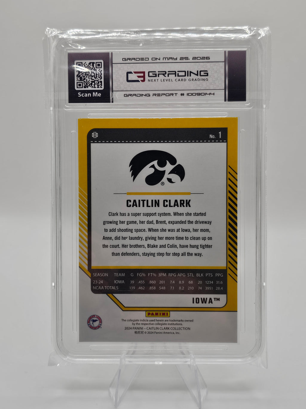 2024 Panini Caitlin Clark Collection Base #1 C3 Graded 6.0 | Iowa Hawkeyes