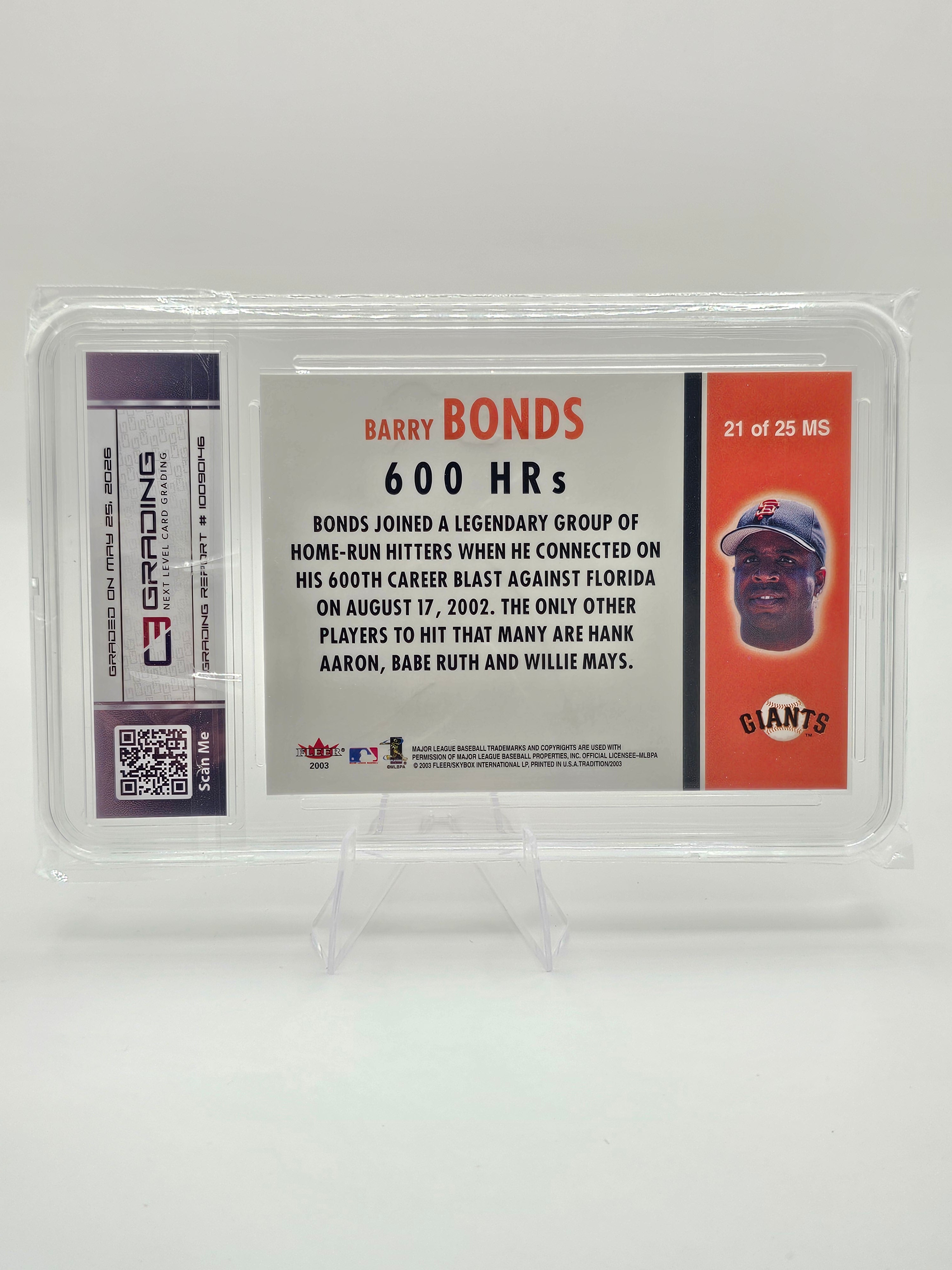 2003 Fleer Tradition Barry Bonds #21MS Milestones 600 Home Runs C3 Graded 7.0