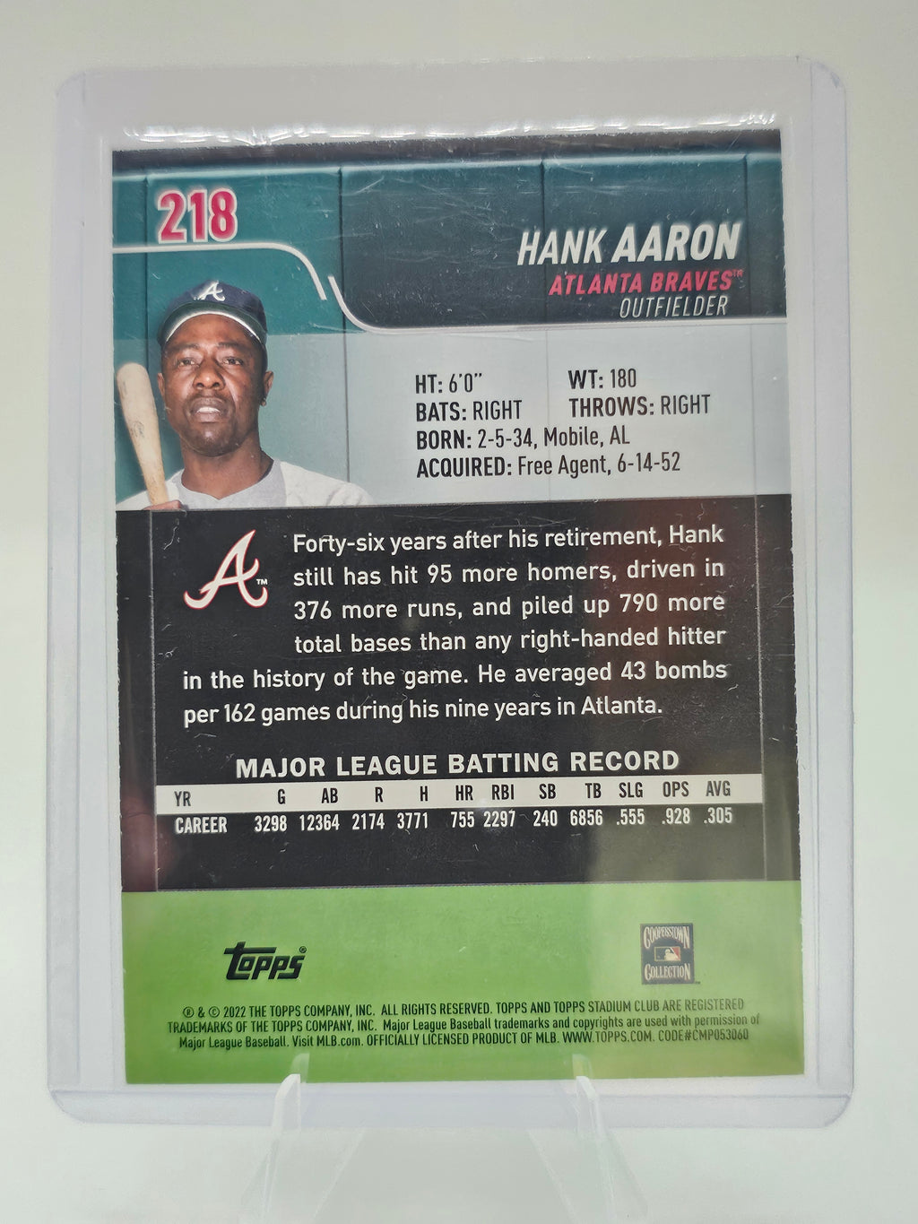 2022 Topps Stadium Club #218 Hank Aaron Atlanta Braves Hall of Fame