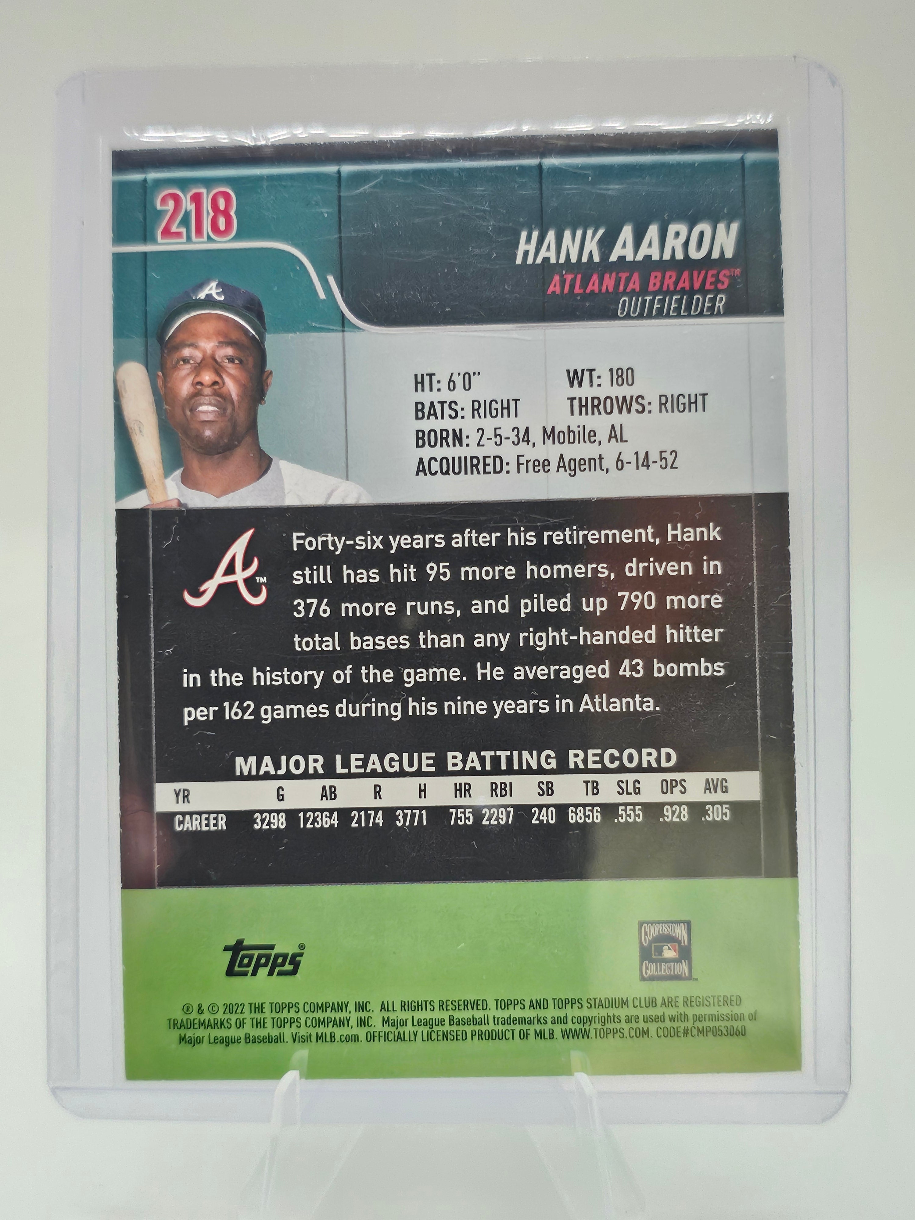2022 Topps Stadium Club #218 Hank Aaron Atlanta Braves Hall of Fame