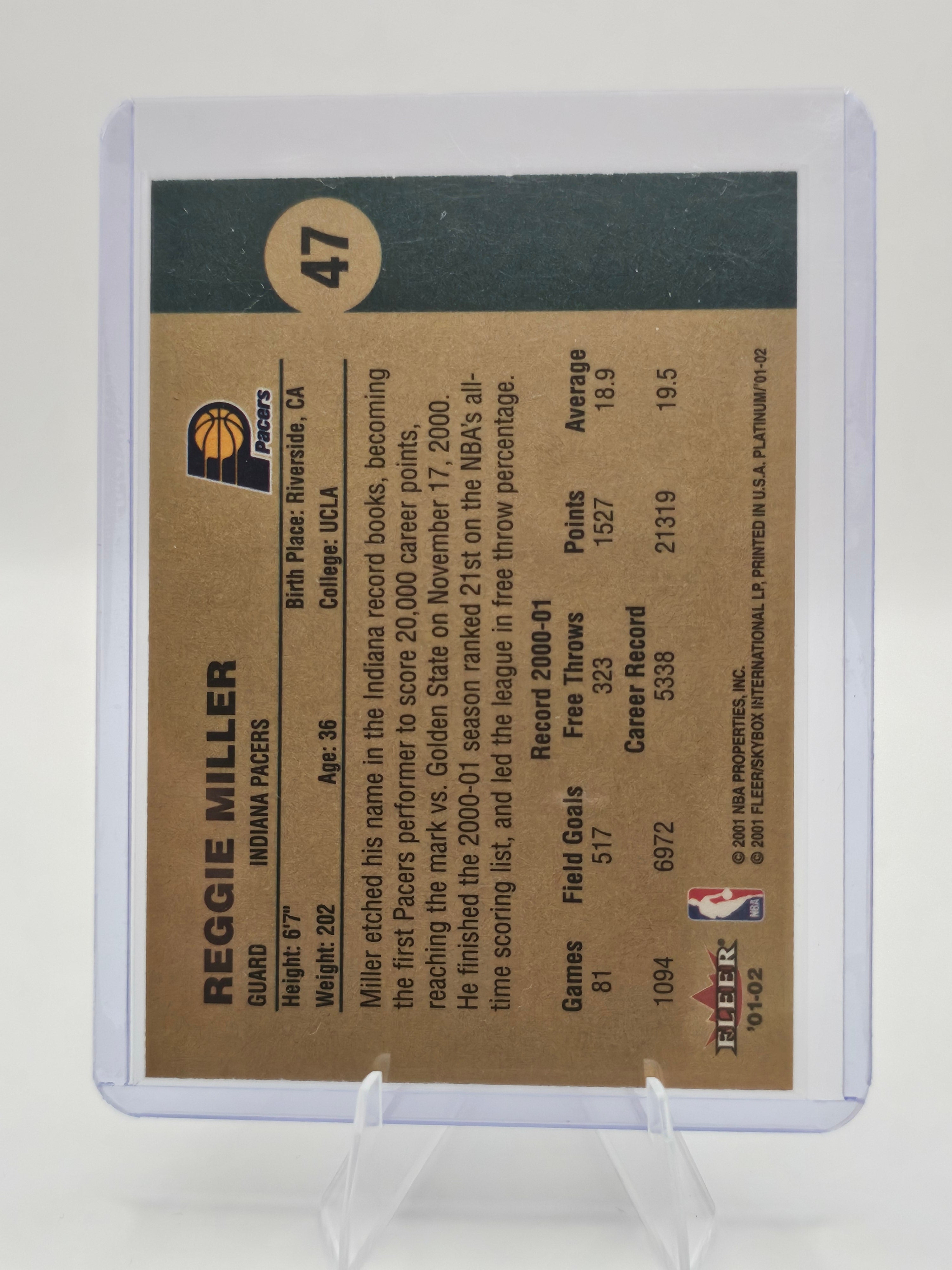 2001-02 Fleer Platinum #47 Reggie Miller Indiana Pacers Hall of Fame NBA Card