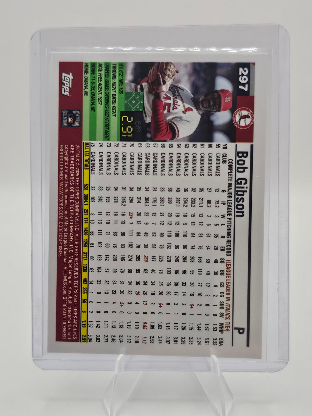 2025 Topps Archives #297 Bob Gibson Pink Foil St. Louis Cardinals