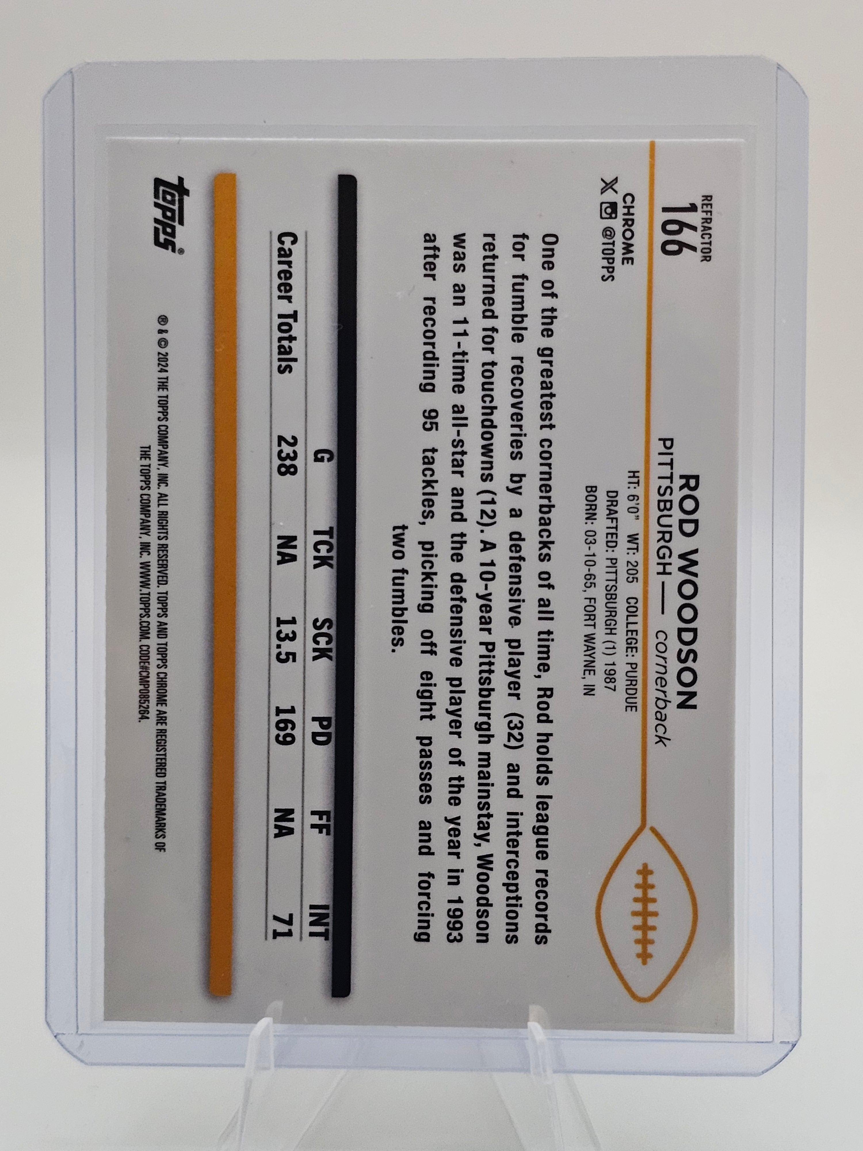 2024 Topps Chrome Refractor #166 Rod Woodson Pittsburgh Steelers Hall of Fame