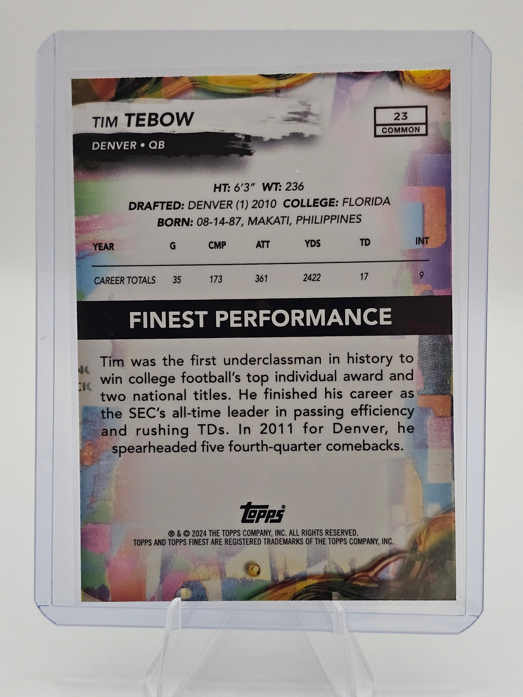 2024 Topps Finest #23 Tim Tebow Denver Broncos Football Card