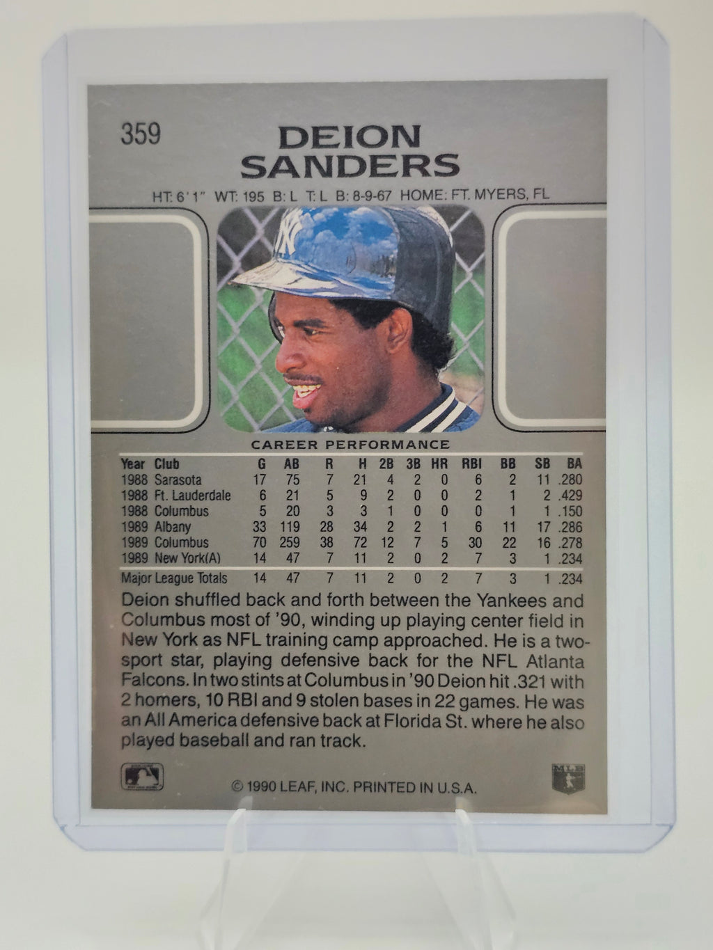 1990 Leaf #359 Deion Sanders New York Yankees Baseball Card