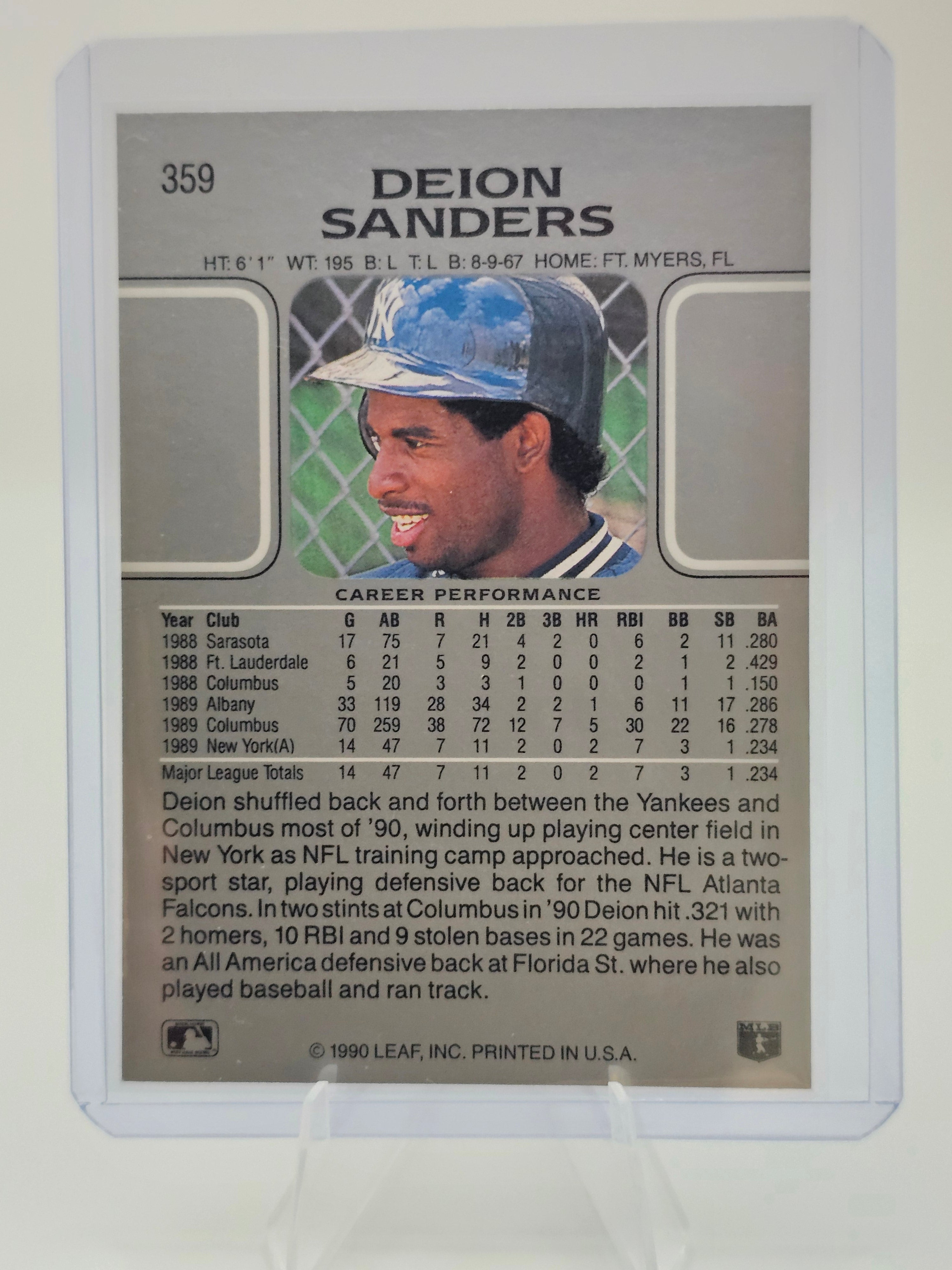 1990 Leaf #359 Deion Sanders New York Yankees Baseball Card