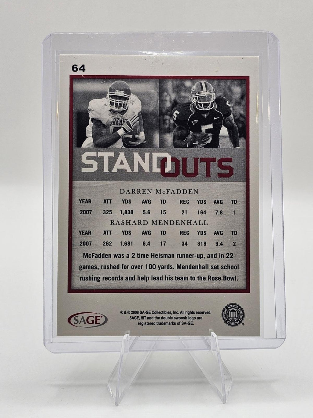 2008 SAGE HIT Standouts #64 Darren McFadden / Rashard Mendenhall RC