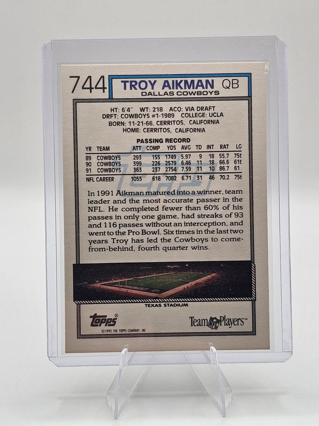 1992 Topps #744 Troy Aikman — Dallas Cowboys