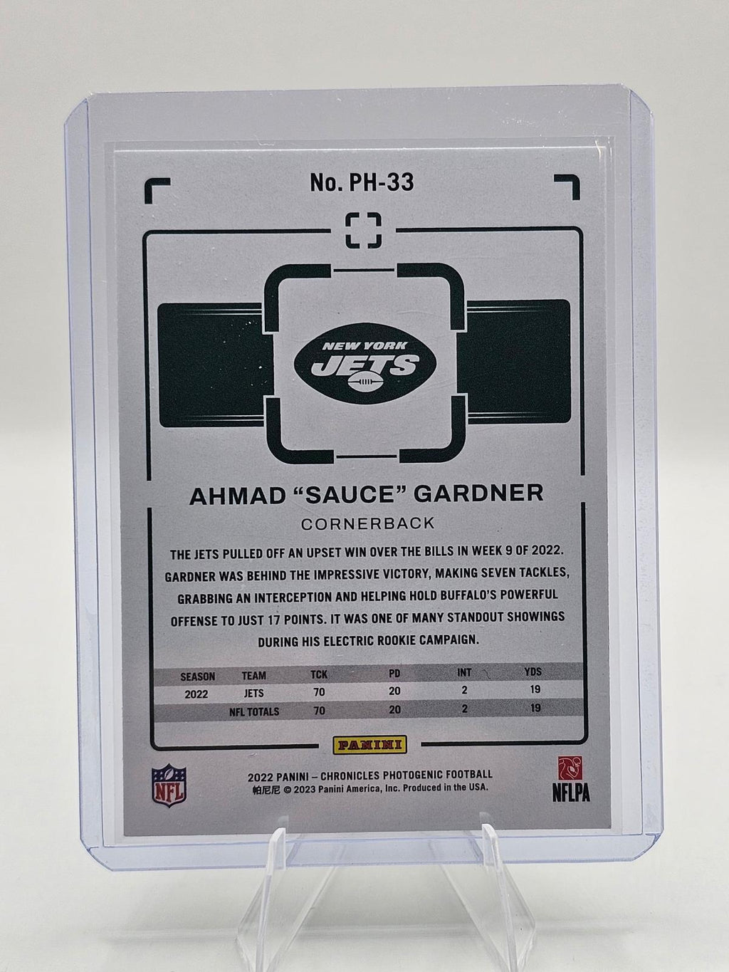 2022 Panini Chronicles Photogenic #PH-33 Sauce Gardner RC New York Jets