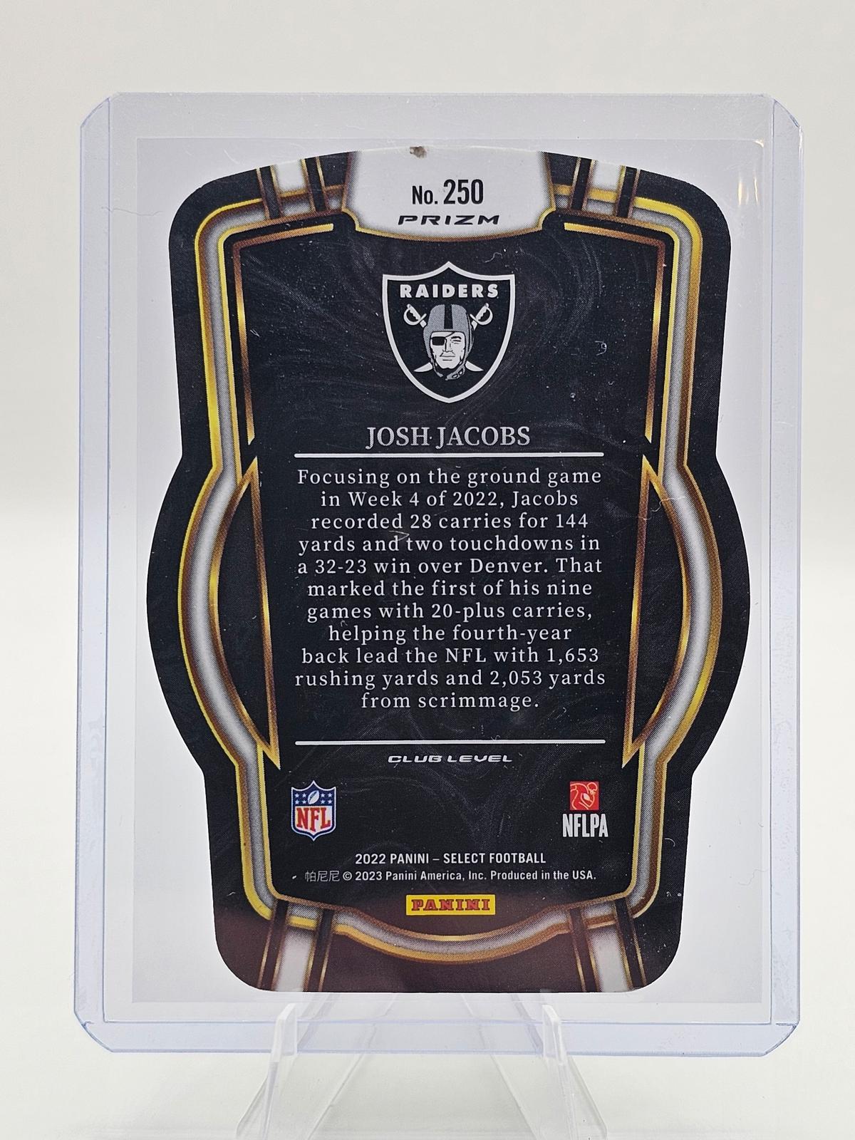 2022 Panini Select #250 Josh Jacobs Club Level Silver Prizm